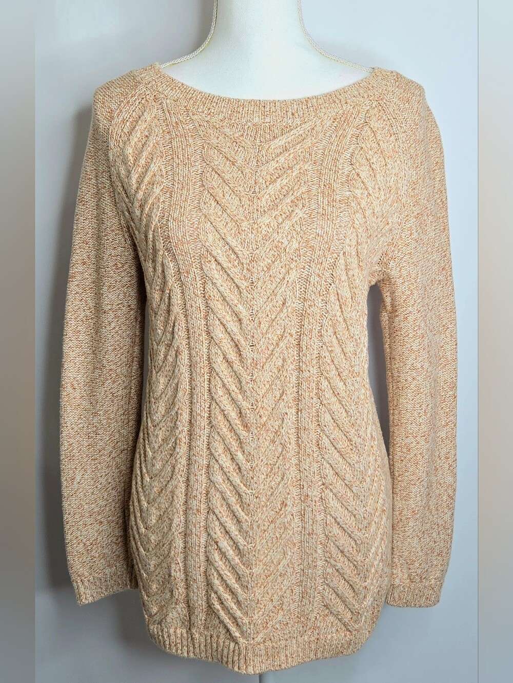Talbots Cable Knit Marled Peach‎ Cream Cozy Cotton Sweater  NWOT S